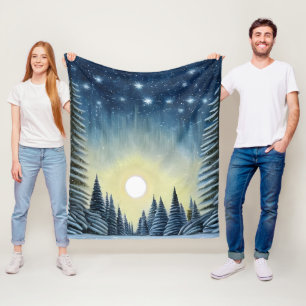 Cobertor De Velo Paisagem De Neve Evergreen Lua Sob As Estrelas Not