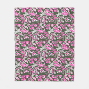 Cobertor De Velo Paisley Linocut tradicional cor-de-rosa-quente e f