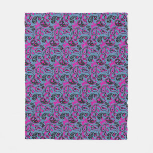 Cobertor De Velo Paisley tradicional Linocut vívido, cor-de-rosa, a