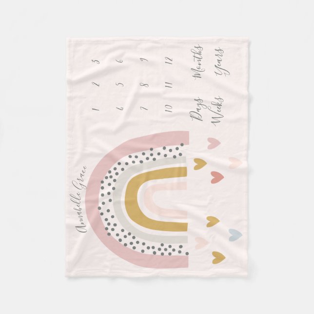 Cobertor De Velo Palha-rosa-reluzente Arco-Íris Mensal Etapa do Beb (Frente)