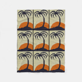 Cobertor De Velo Palm Tropical Palm Tree Orange Sunset Crochet Impr