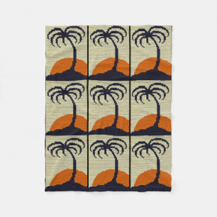Cobertor De Velo Palm Tropical Palm Tree Orange Sunset Crochet Impr