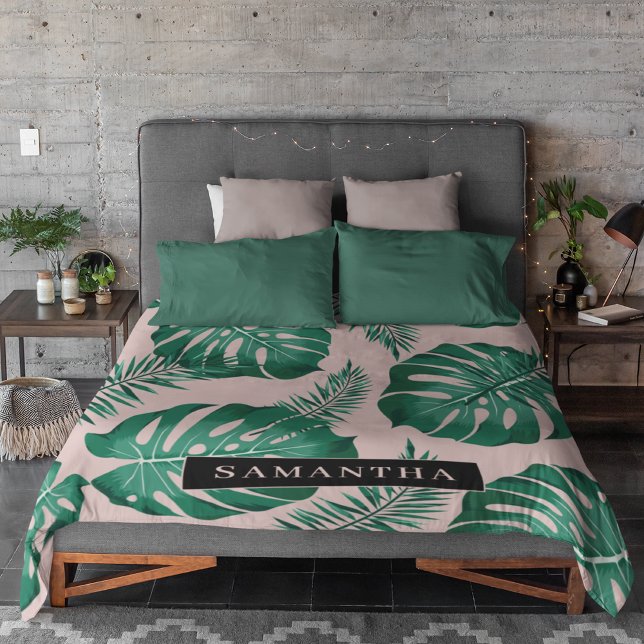 Cobertor De Velo Palma rosa tropical e verde deixa padrão e nome (Criador carregado)