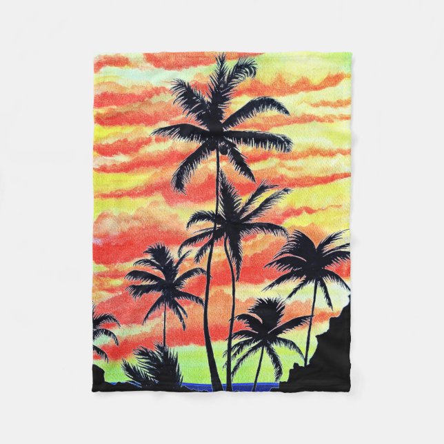 Cobertor De Velo Palmas de Coco Sunset Havaiano (Frente)