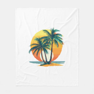 Cobertor De Velo Palmeiras Tropicais com Pôr do Sol Vibrante