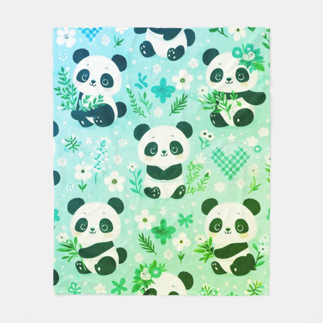 Cobertor De Velo Panda Bear Pattern Green Impressão (Frente)