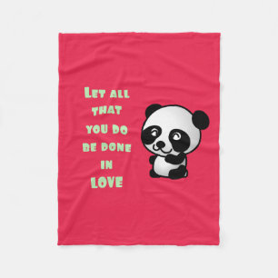 Cobertor De Velo Panda com citação de amor inspiracional