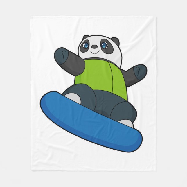 Cobertor De Velo Panda como Snowboarder com Prancha de Neve (Frente)