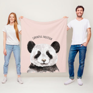 Cobertor De Velo Panda De Aquarela Moderna Com Nome E Pink De Paste