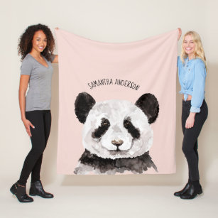 Cobertor De Velo Panda Moderna Com Nome E Pastel Rosa