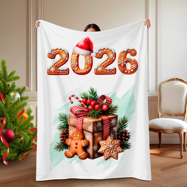 Cobertor De Velo Pão de gengibre 2026 Natal Férias  (Gingerbread 2026 Holiday Christmas Fleece Blanket)