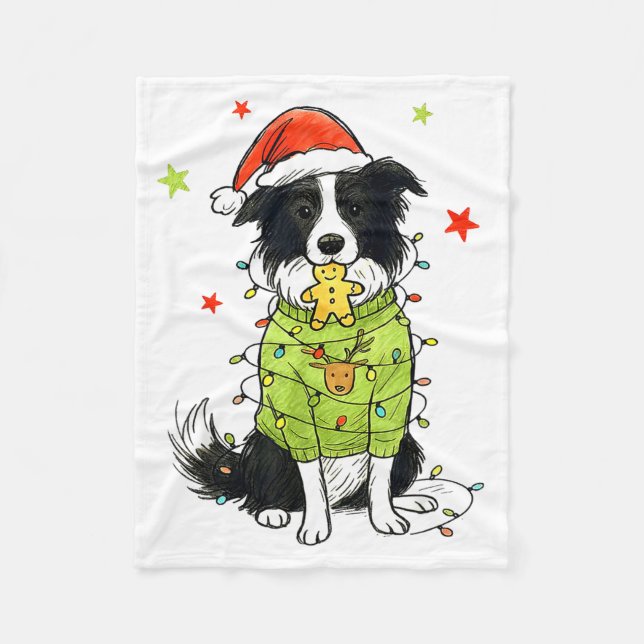 Cobertor De Velo Papai Noel Border Collie Natal Border Collie Cão M (Frente)