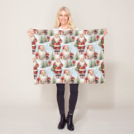 Cobertor De Velo Papai Noel de Natal em Aquarela 3 - 