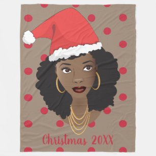 Cobertor De Velo Papai Noel de Natal, Mulher Negra, Pontos Vermelho