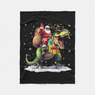 Cobertor De Velo Papai Noel montando dinossauro T Rex Natal Meninos