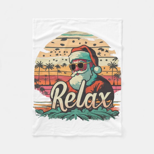 Cobertor De Velo Papai Noel retrô com título Relaxe (Frente)