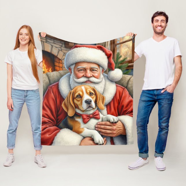 Cobertor De Velo Papai Noel Segurando Arte de Natal de Beagle (In Situ)