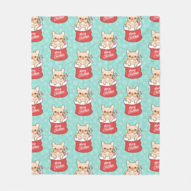 Cobertor De Velo Papai Noel vem com um Frenchie (Frente)