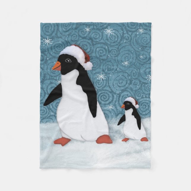 Cobertor De Velo Papais noeis Pinguins Fleece Blanket (Frente)