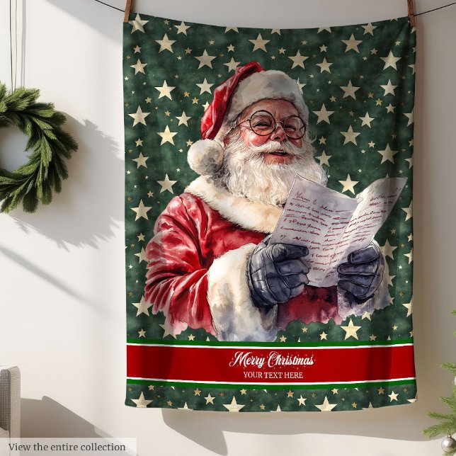 Cobertor De Velo Papais noeis Tradicionais em Aberto com Texto da F (Traditional Santa Blanket with Family Text)