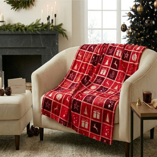 Cobertor De Velo Papel de embrulho vintage vermelho de Natal, Rena 