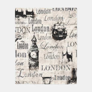 Cobertor De Velo Papel de jornal antigo vintage Londres grunge cola