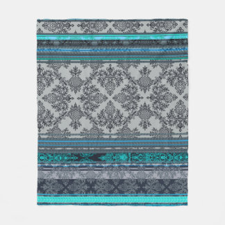 Cobertor De Velo Papel de Parede Vintage Boêmio Verde-Azul e Cinza