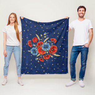Cobertor De Velo Papoulas de Lembrança Elegantes Azuis, Vermelhas e