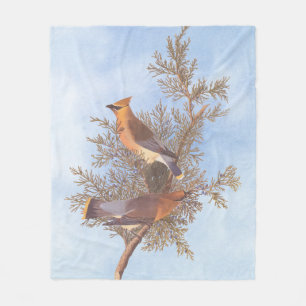 Cobertor De Velo Par de pássaro Cedar Waxwing de Audubon em Evergr