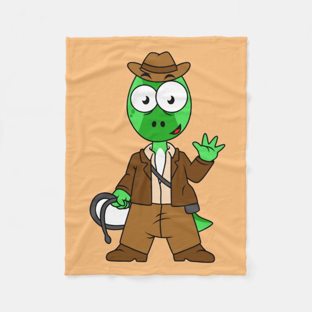 Cobertor De Velo Parasaurolophus Vestido Como Indiana Jones. (Frente)