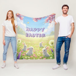 Cobertor De Velo Páscoa Lavanda Fofa Coelho Branco Floral Primavera
