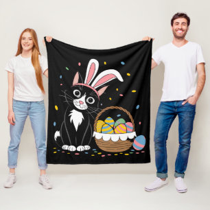 Cobertor De Velo Páscoa Negra Gato Tuxedo Rabbit Coelho Ovos