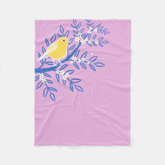 Cobertor De Velo Pássaro Amarelo Ilustrado em um Fundo Rosa (Frente)
