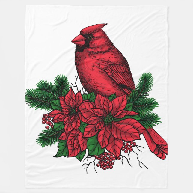 Cobertor De Velo Pássaro cardeal, ilustração de Natal (Frente)