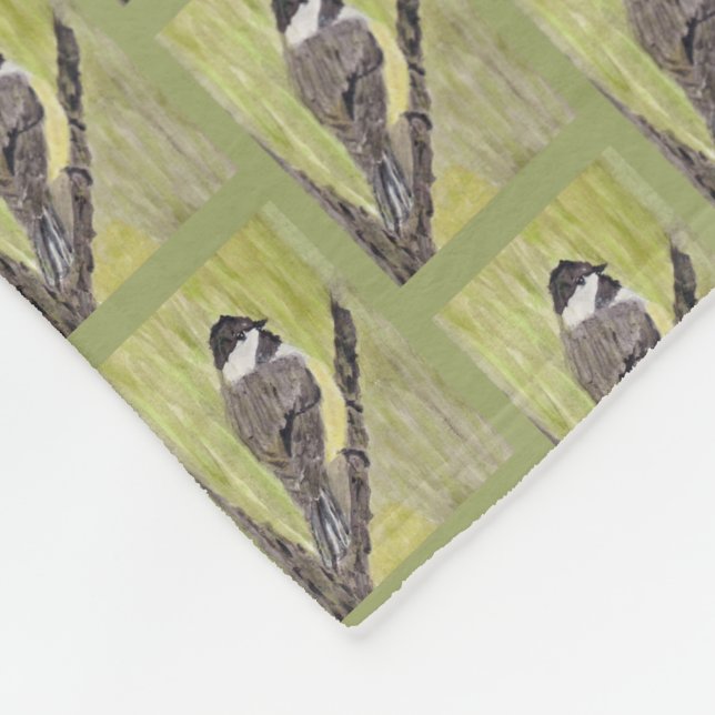 Cobertor De Velo Pássaro Chickadee de casaco preto - pintura acríli (Quina)