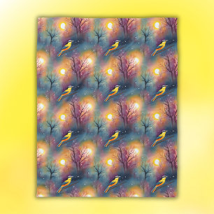 Cobertor De Velo Pássaro Colorido na Árvore com Sol  