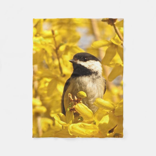 Cobertor De Velo Pássaro Galho em Flores Amarelas Folha (Frente)