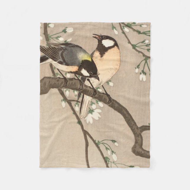 Cobertor De Velo Pássaro Japonês Asiático Ohara Koson Chapim Pássar (Frente)