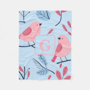 Cobertor De Velo Pássaro rosa giro em crianças personalizadas azul-