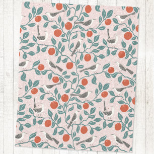 Cobertor De Velo Pássaro Tordo Flor de Laranjeira Beijo Rosa Blush