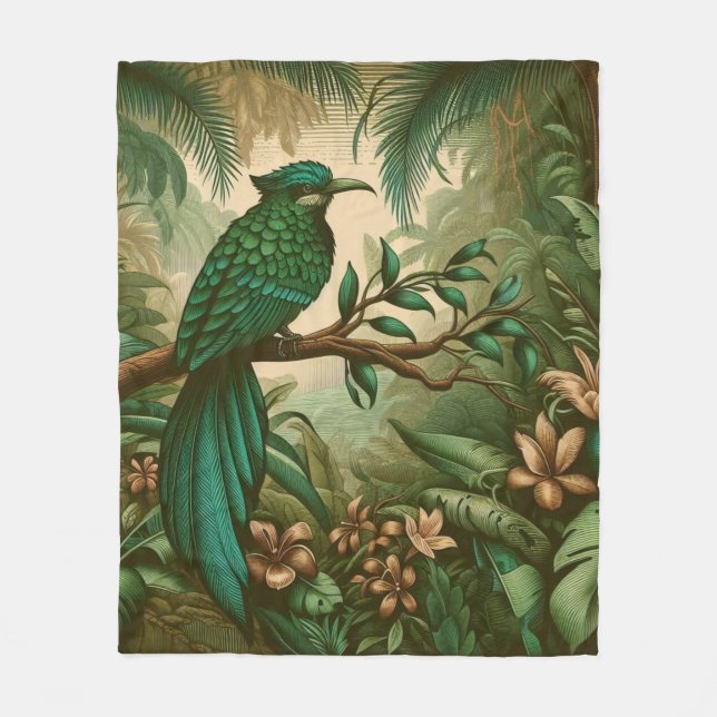 Cobertor De Velo Pássaro Tropical na Selva Verde Lush 2 (Frente)