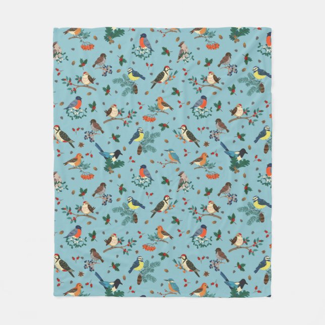Cobertor De Velo Pássaros de inverno Festivos Padrão de Natal (Frente)