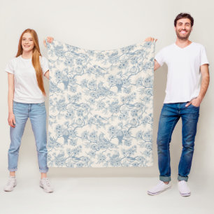 Cobertor De Velo Pássaros e flor de cerejeira em azul e branco esma