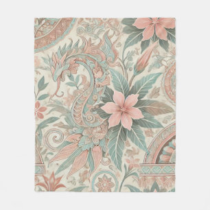 Cobertor De Velo Pastel Blue Pink Boho Floral Batik Watercolor