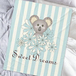 Cobertor De Velo Pastel Blue Stripe Cute Baby Koala Kids