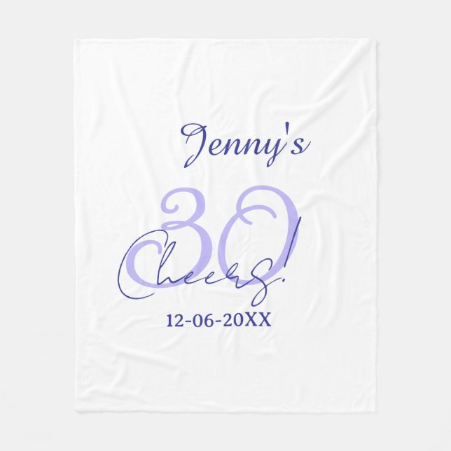 Cobertor De Velo Pastel cheers 30th birthday purple elegant name da (Frente)