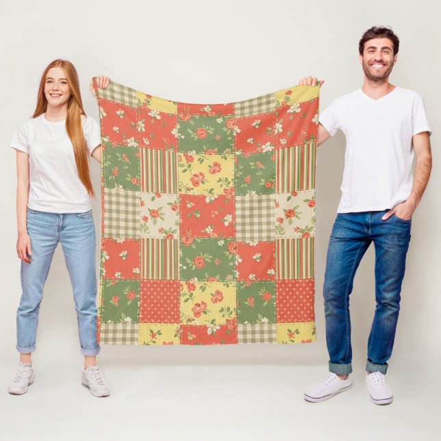 Cobertor De Velo Pastel Floral Patchwork Picnic Pattern (2) (In Situ)