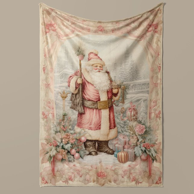 Cobertor De Velo Pastel Natal Retro Santa Claus Home Decor (Antique Vintage Style Christmas Blanket Soft and Cozy retro fleece blanket in pastel colors, Gift )