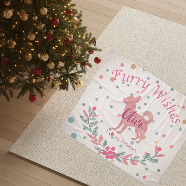 Cobertor De Velo Pastel Pink Christmas - Chihuahua Custom Name (Criador carregado)