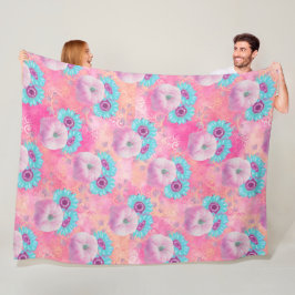 COBERTOR DE VELO PASTEL PINK FALL PUMPKINS E AQUA FLOWERS